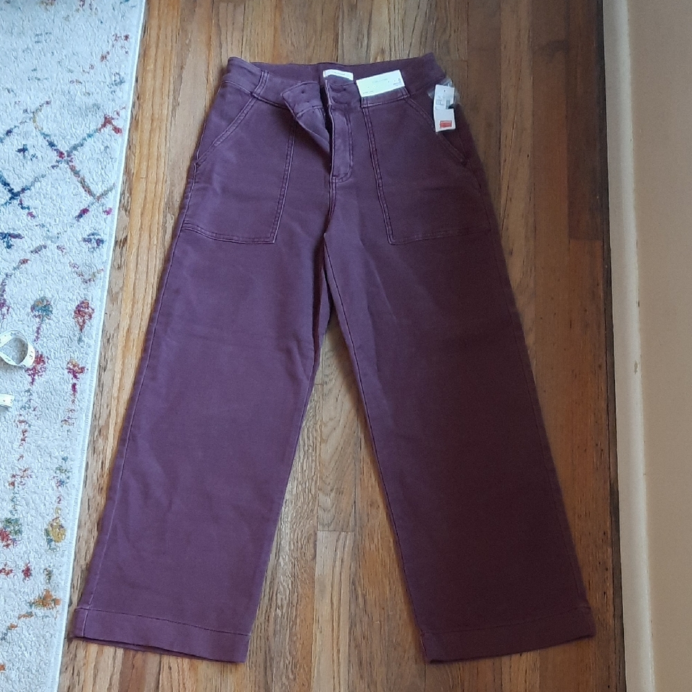 NWT Maurice's Wide Leg High Rise Crop Maroon Pants 6